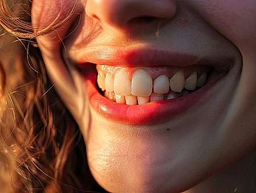 recorte boca mujer de pelo rizo sonriente